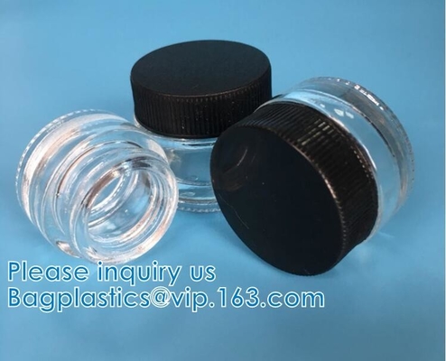 tarro de cristal claro del concentrado de la cera de 3ml 5ml 7ml, forma redonda Mini Glass Jar reutilizable, botella de cristal