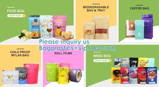 bolsos de la bolsa de la cremallera, té, trigo, cereales, detergente, líquido que se lava, alimento para animales, sal, harinas, caramelo, arroz, haba