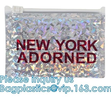 Matte Glossy Holographic Zip lockk Bags metálico reutilizable, cremallera cosmética reconectable del resbalador de la bolsa de la burbuja que embala
