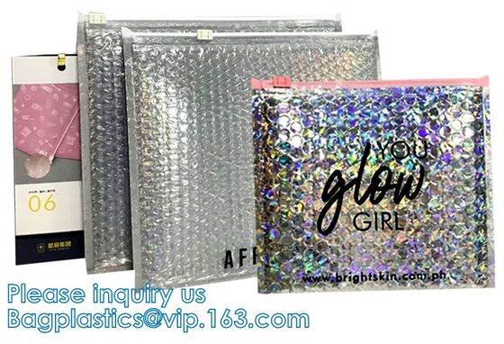 Matte Glossy Holographic Zip lockk Bags metálico reutilizable, cremallera cosmética reconectable del resbalador de la bolsa de la burbuja que embala