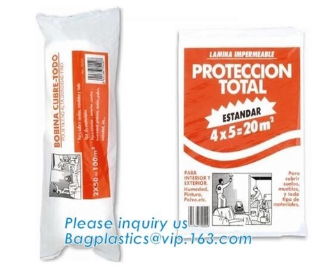 Hoja de Plastic Drop Cloths del pintor, prenda impermeable, cubierta a prueba de herrumbre, antipolvo de los muebles, cubierta del sofá, cubierta de los muebles