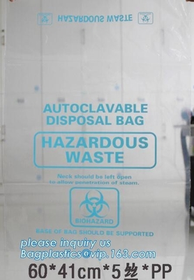 Disposición segura, biohazard que etiqueta, bolso apto para el autoclave, polipropileno, saco transparente disponible, claro de la disposición