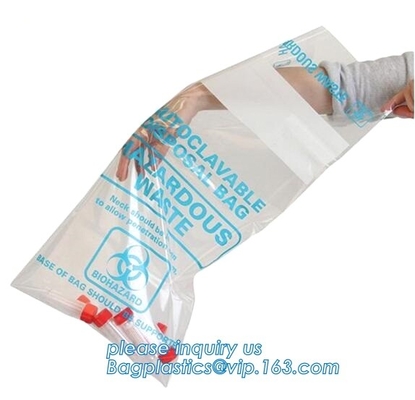 Disposición segura, biohazard que etiqueta, bolso apto para el autoclave, polipropileno, saco transparente disponible, claro de la disposición