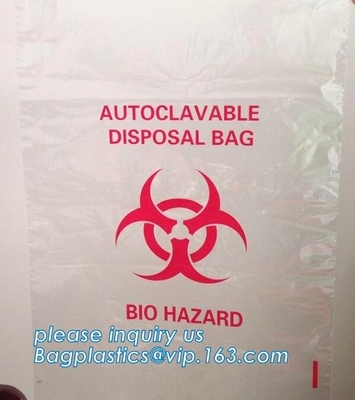 Disposición segura, biohazard que etiqueta, bolso apto para el autoclave, polipropileno, saco transparente disponible, claro de la disposición