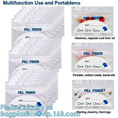 Los bolsos de la medicina, bolsos accesorios Zip lockk, píldora Baggies, complementan al organizador, bolsa de la medicación, almacenamiento de la vitamina