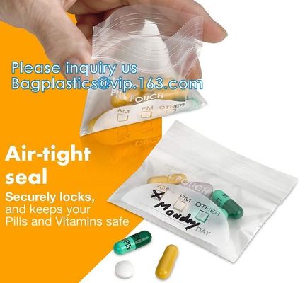 Los bolsos de la medicina, bolsos accesorios Zip lockk, píldora Baggies, complementan al organizador, bolsa de la medicación, almacenamiento de la vitamina