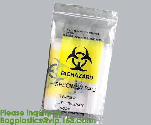 Bolsos que se puede volver a sellar reutilizables del espécimen del Biohazard, bolso de la muestra del laboratorio, bolsa Zip lockk, exterior del papeleo del bolsillo