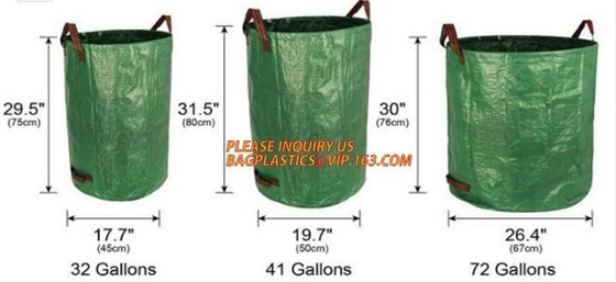 Bolsos inútiles tejidos PE verdes del césped de la capacidad grande del jardín de la prenda impermeable al aire libre del galón, bolsos reutilizables de los restos de jardinería