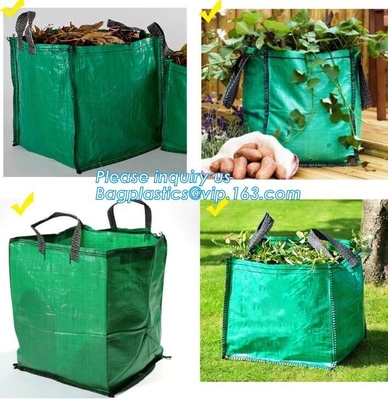 Bolsos inútiles tejidos PE verdes del césped de la capacidad grande del jardín de la prenda impermeable al aire libre del galón, bolsos reutilizables de los restos de jardinería