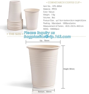 Tazas de café biodegradables amistosas abonablees del bagazo de la taza 8/12oz Eco de la caña de azúcar, pulpa del bagazo de la caña de azúcar