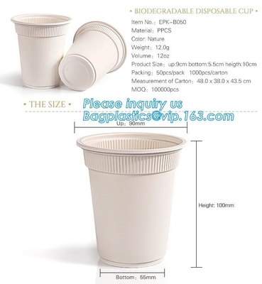 Tazas de café biodegradables amistosas abonablees del bagazo de la taza 8/12oz Eco de la caña de azúcar, pulpa del bagazo de la caña de azúcar