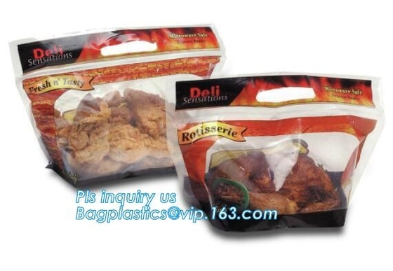 Del levantar bolso caliente antiniebla biodegradable del pollo del Rotisserie de la microonda del bolso de la cremallera del pollo asado con la manija