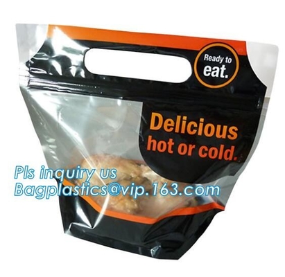 Del levantar bolso caliente antiniebla biodegradable del pollo del Rotisserie de la microonda del bolso de la cremallera del pollo asado con la manija