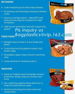 Del levantar bolso caliente antiniebla biodegradable del pollo del Rotisserie de la microonda del bolso de la cremallera del pollo asado con la manija