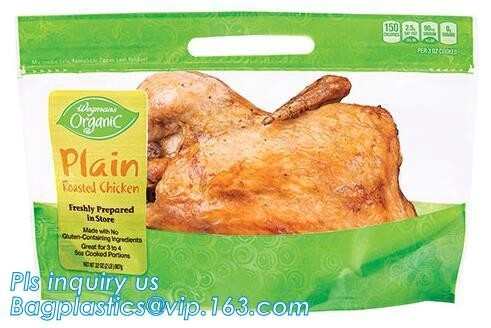 Bolsos calientes del pollo del Rotisserie de la niebla anti, bolso asado Microwaveable del empaquetado de carne con la cremallera que se puede volver a sellar del resbalador