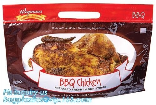 Bolsos calientes del pollo del Rotisserie de la niebla anti, bolso asado Microwaveable del empaquetado de carne con la cremallera que se puede volver a sellar del resbalador