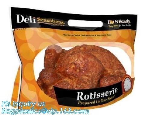 Bolsos calientes del pollo del Rotisserie de la niebla anti, bolso asado Microwaveable del empaquetado de carne con la cremallera que se puede volver a sellar del resbalador