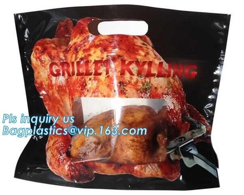 Bolsos calientes del pollo del Rotisserie de la niebla anti, bolso asado Microwaveable del empaquetado de carne con la cremallera que se puede volver a sellar del resbalador