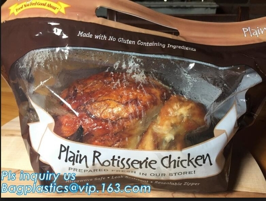 Bolsos calientes del pollo del Rotisserie de la niebla anti, bolso asado Microwaveable del empaquetado de carne con la cremallera que se puede volver a sellar del resbalador