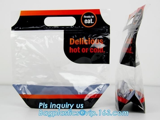 Los bolsos Zip lockk impresos de encargo de la manija, se levantan la bolsa con la ventana clara, Rotisserie Fried Chicken Packing