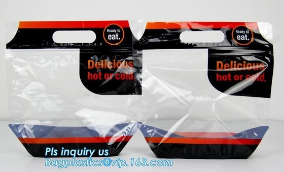 Los bolsos Zip lockk impresos de encargo de la manija, se levantan la bolsa con la ventana clara, Rotisserie Fried Chicken Packing