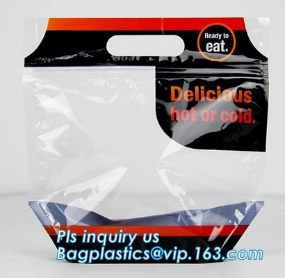 Los bolsos Zip lockk impresos de encargo de la manija, se levantan la bolsa con la ventana clara, Rotisserie Fried Chicken Packing