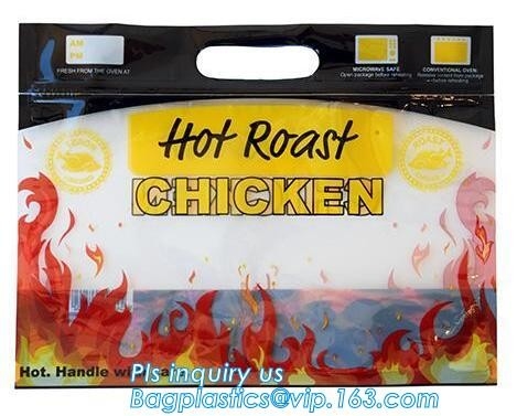 Los bolsos Zip lockk impresos de encargo de la manija, se levantan la bolsa con la ventana clara, Rotisserie Fried Chicken Packing
