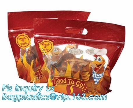 Los bolsos Zip lockk impresos de encargo de la manija, se levantan la bolsa con la ventana clara, Rotisserie Fried Chicken Packing