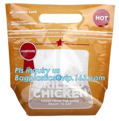 Los bolsos Zip lockk impresos de encargo de la manija, se levantan la bolsa con la ventana clara, Rotisserie Fried Chicken Packing
