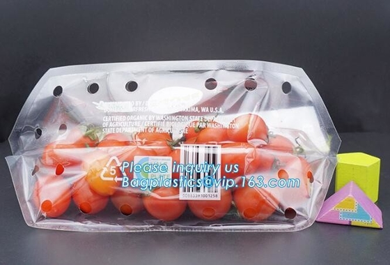 Los bolsos del embalaje de la fruta para las verduras del plátano de las uvas se colocan encima de bolsos plásticos de la comida, se levantan el bolso de la cremallera