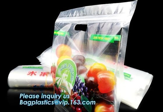 Soporte claro Zip lockk encima de los bolsos de empaquetado de la bolsa de la fruta, bolsos expresados de la producción con la cremallera, fruta vegetal al por menor