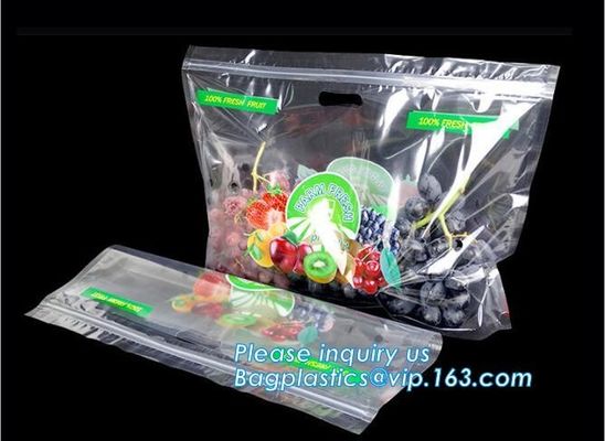 Soporte claro Zip lockk encima de los bolsos de empaquetado de la bolsa de la fruta, bolsos expresados de la producción con la cremallera, fruta vegetal al por menor