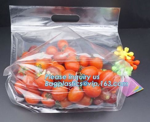 Soporte claro Zip lockk encima de los bolsos de empaquetado de la bolsa de la fruta, bolsos expresados de la producción con la cremallera, fruta vegetal al por menor