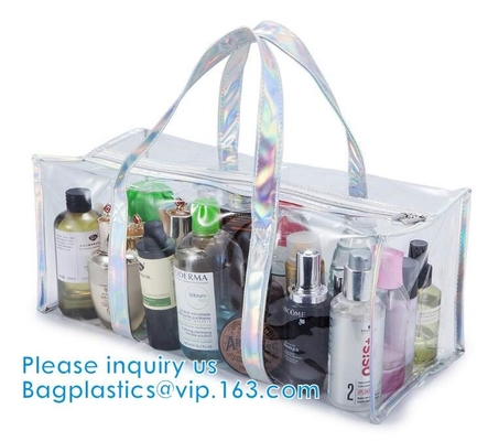 Bolso del almacenamiento del artículo de tocador del maquillaje del viaje del PVC, capacidad grande Tote Bag, organizador cosmético Bag de la ropa