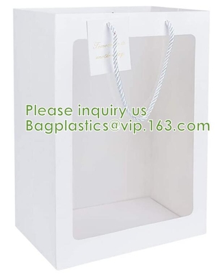 El cuadrado de las bolsas de papel de Kraft empaqueta, bolsa de papel gruesa con la ventana para la boda, partido, cumpleaños, compras, flor empaqueta