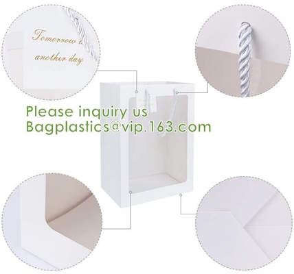 El cuadrado de las bolsas de papel de Kraft empaqueta, bolsa de papel gruesa con la ventana para la boda, partido, cumpleaños, compras, flor empaqueta
