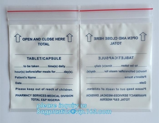 Bolsos médicos biodegradables de la píldora, bolso de la farmacia de la cremallera, bolsa de la píldora del sello del apretón, medicina, píldoras, empaquetado de las drogas