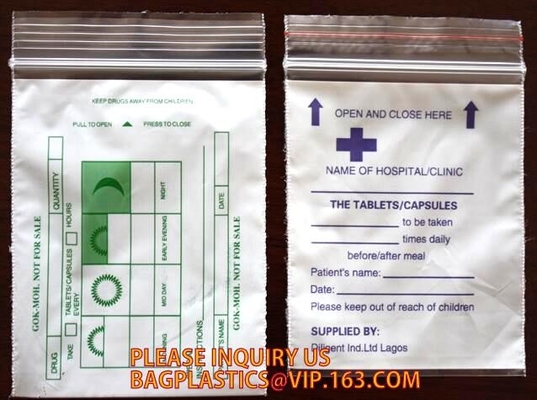 Bolsos médicos biodegradables de la píldora, bolso de la farmacia de la cremallera, bolsa de la píldora del sello del apretón, medicina, píldoras, empaquetado de las drogas