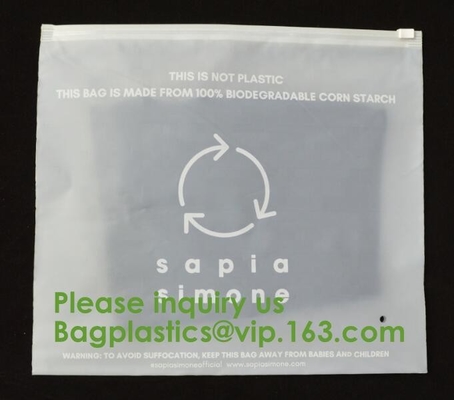 Bolsos de envío biodegradables del 100%, bolso abonable de la cremallera de la cremallera, almidón de maíz del PLA, ropa de la ropa, cachemira