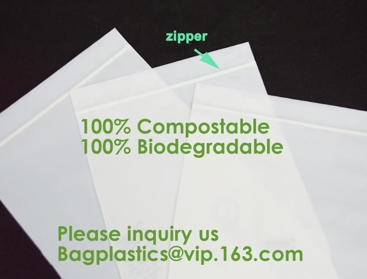 Bolsos de envío biodegradables del 100%, bolso abonable de la cremallera de la cremallera, almidón de maíz del PLA, ropa de la ropa, cachemira