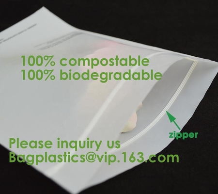 Bolsos de envío biodegradables del 100%, bolso abonable de la cremallera de la cremallera, almidón de maíz del PLA, ropa de la ropa, cachemira