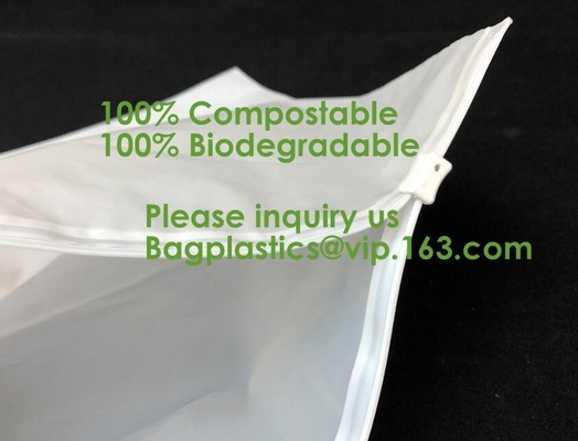Bolsos de envío biodegradables del 100%, bolso abonable de la cremallera de la cremallera, almidón de maíz del PLA, ropa de la ropa, cachemira