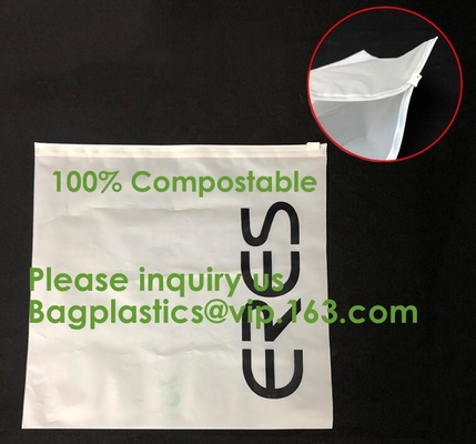 Bolsos de envío biodegradables del 100%, bolso abonable de la cremallera de la cremallera, almidón de maíz del PLA, ropa de la ropa, cachemira