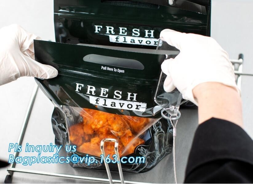 Del levantar bolso caliente antiniebla biodegradable del pollo del Rotisserie de la microonda del bolso de la cremallera del pollo asado con la manija