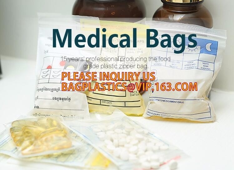 Bolsos médicos biodegradables de la píldora, bolso de la farmacia de la cremallera, bolsa de la píldora del sello del apretón, medicina, píldoras, empaquetado de las drogas