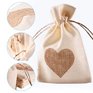 Sacos de yute natural de arpillera con cordón, bolsa de dulces para joyería, bolsas de regalo para recuerdo de fiesta de boda de Navidad 5