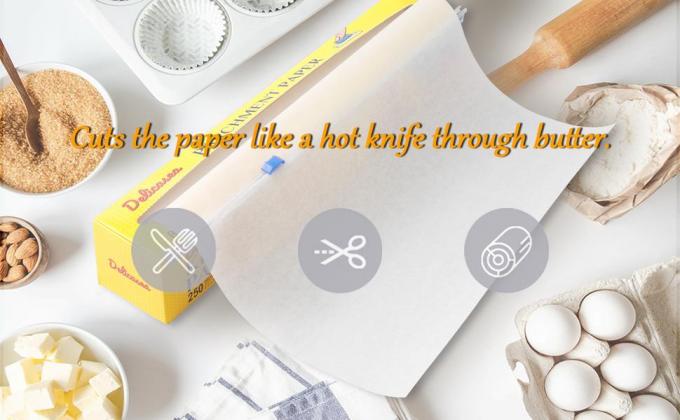 Rollo del papel de pergamino, rollo de papel que cuece del cortador de la diapositiva para cocinar, asación, impermeable a la grasa, papel del abrigo, cocinero 6