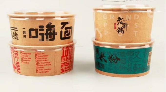 Eco amistoso, aceite resistente, tallarines de arroz de la sopa de la ensalada rueda, la pulpa de bambú, disponible, tapa del cuenco de papel de Kraft 2