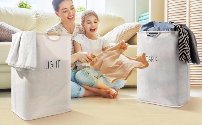 Cestas de lavadero con Carry Handles fácil, cesto, compartimientos que se lavan plegables, cuarto de baño del lavadero de la familia 19