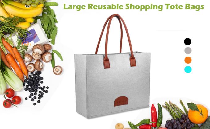 Las compras reutilizables de Eco de los bolsos de ultramarinos empaquetan grande hecho por la producción sentida de la tela empaquetan el viaje elegante Tote Bag Gray 0